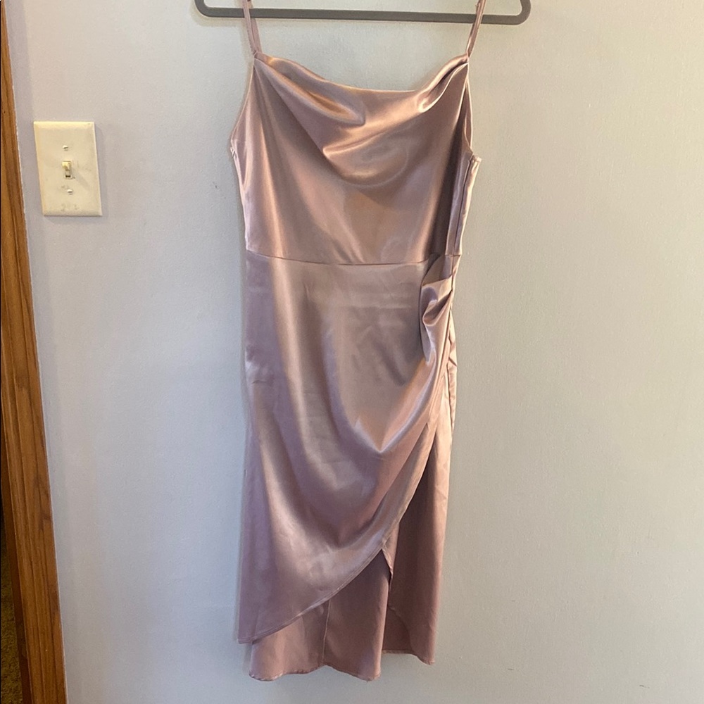 Pink Asymmetrical Ruched Midi Dress